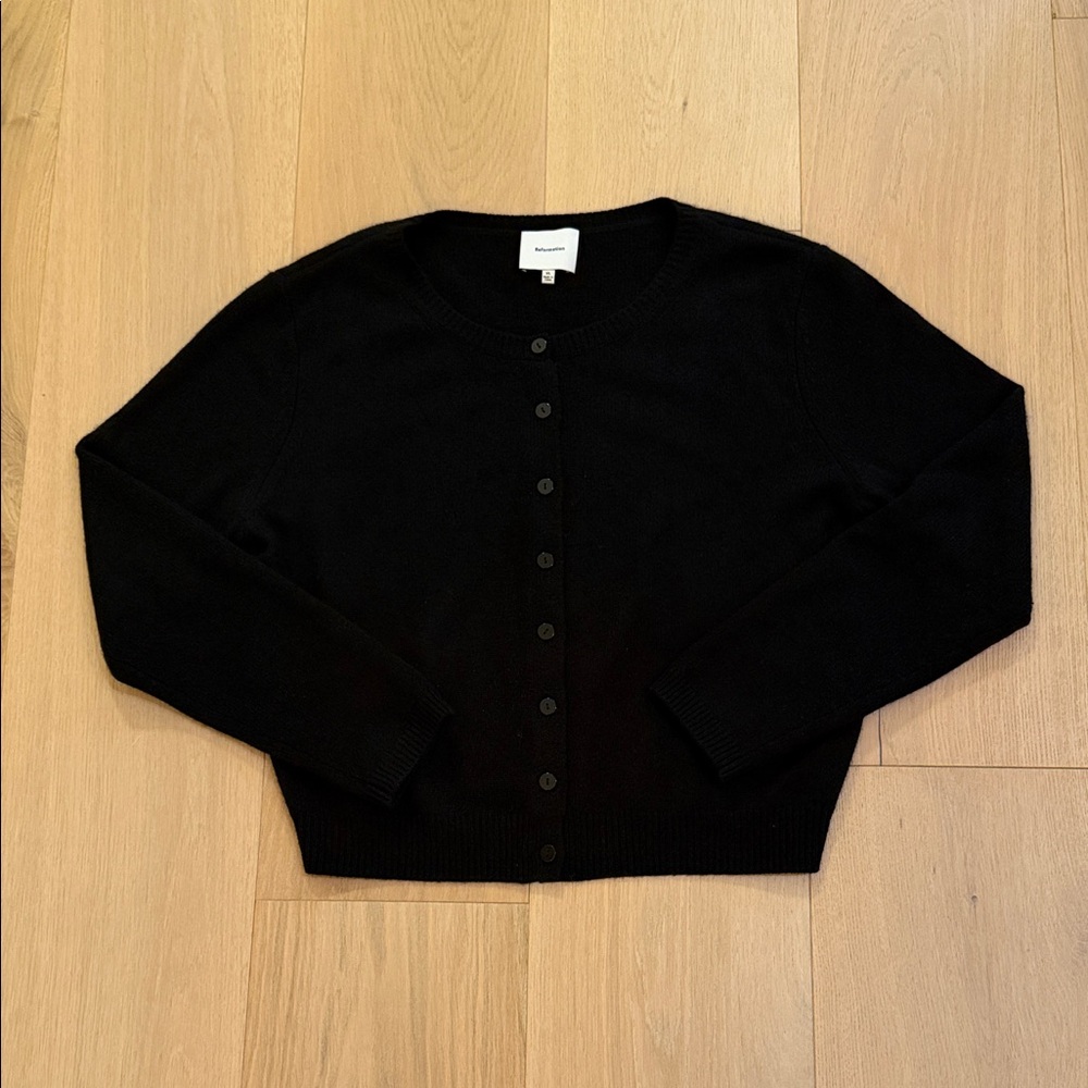 Reformation Black Button-Front Wool Cardigan